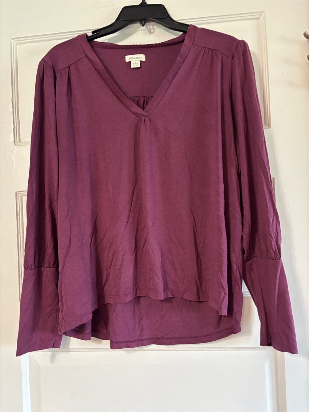 Sundance Plum V-Neck Layered Hem Blouse